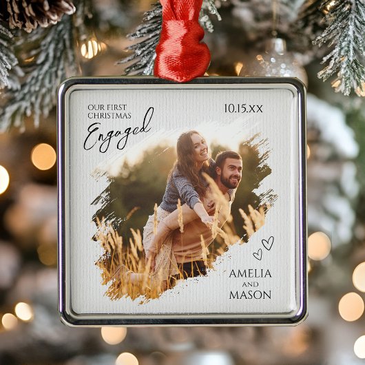 Elegant Photo First Christmas Engaged Metalen Ornament