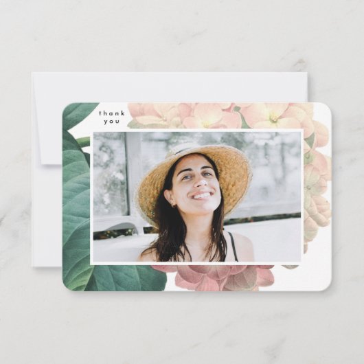 Elegant Photo Floral Senior College Afstudeerder Bedankkaart (Voorkant)