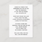 Elegant Photo Funeral Prayer Kaart Visitekaartje (Achterkant)