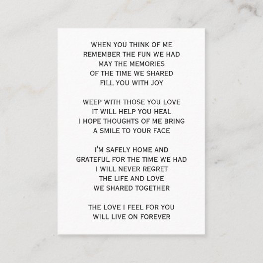 Elegant Photo Funeral Prayer Kaart Visitekaartje (Achterkant)