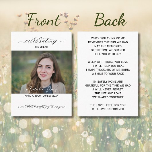 Elegant Photo Funeral Prayer Kaart Visitekaartje