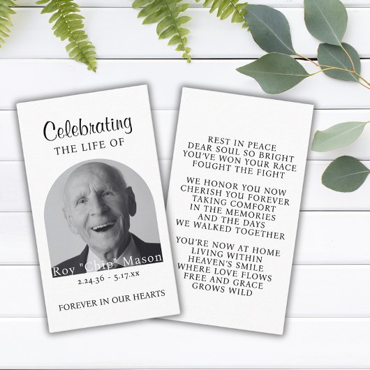 Elegant Photo Funeral Prayer Kaart Visitekaartje