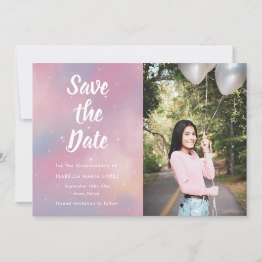 Elegant Photo Galaxy Quinceanera Save the Date (Voorkant)
