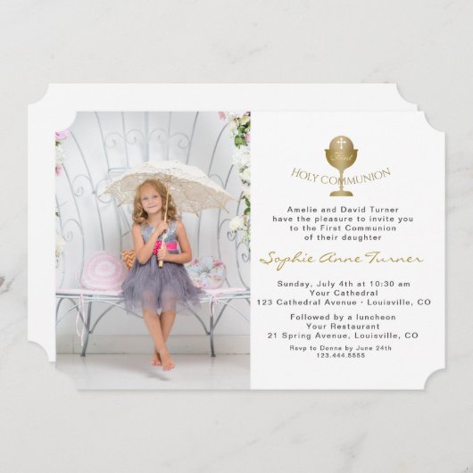 Elegant Photo Girl Gold Chalice Heilige Communie Kaart (Voorkant / Achterkant)