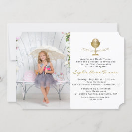 Elegant Photo Girl Gold Chalice Heilige Communie Kaart