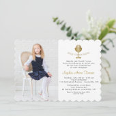 Elegant Photo Girl Gold Chalice Heilige Communie Kaart (Staand voorkant)