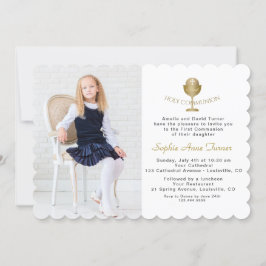 Elegant Photo Girl Gold Chalice Heilige Communie Kaart