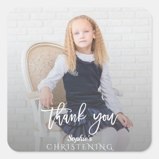 Elegant Photo Girl Gold Cross Christening Vierkante Sticker (Voorkant)