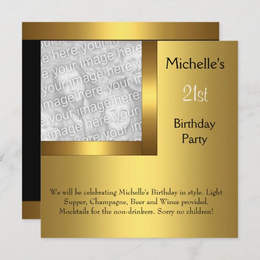 Elegant Photo Gold Black 21e verjaardag 2 Kaart (Voorkant / Achterkant)