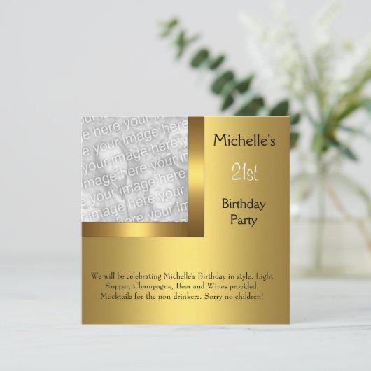 Elegant Photo Gold Black 21e verjaardag 2 Kaart (Staand voorkant)