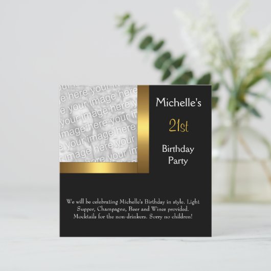 Elegant Photo Gold Black 21e verjaardag Kaart (Staand voorkant)