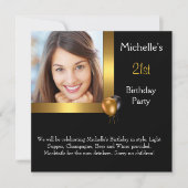 Elegant Photo Gold Black Ballon 21e verjaardag Kaart (Voorkant)