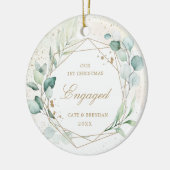 Elegant Photo Gold Geometric Eucalyptus Engagement Keramisch Ornament (Links)