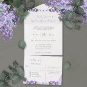 Elegant Photo Gold Geometric Paarsste Peony Wedden All In One Uitnodiging