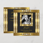 Elegant Photo Gold Glam Diamond Black Birthday Kaart (Voorkant / Achterkant)