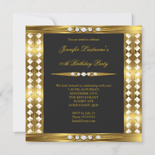 Elegant Photo Gold Glam Diamond Black Birthday Kaart (Achterkant)