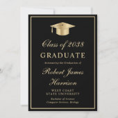 Elegant Photo Gold Grad Cap Black Graduation Aankondiging (Voorkant)