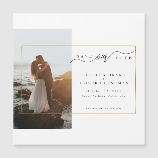 Elegant Photo Gold Lijst Wedding Magnetic Kaart (Voorkant)