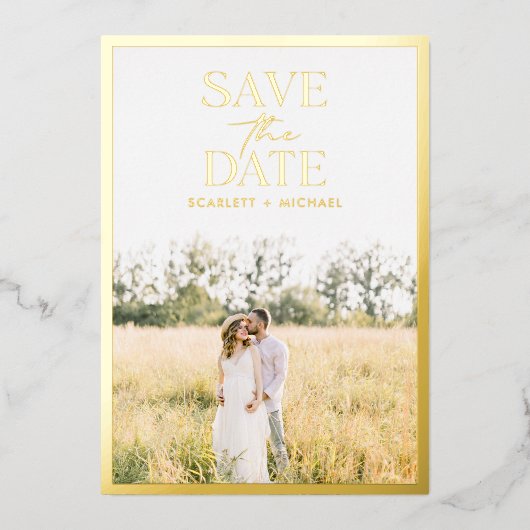Elegant Photo Gold Save the Date Folie Uitnodiging (Voorkant)