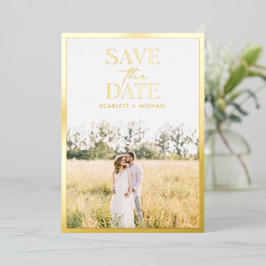 Elegant Photo Gold Save the Date Folie Uitnodiging (Staand Voorkant)