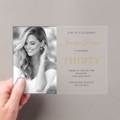 Elegant Photo Gold Script Minimal 30th Birthday Acryl Uitnodigingen (Insitu (Draagbaar))
