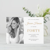 Elegant Photo Gold Script Minimal 40th Birthday Kaart (Staand voorkant)