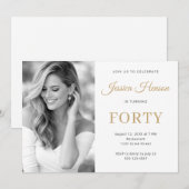 Elegant Photo Gold Script Minimal 40th Birthday Kaart (Voorkant / Achterkant)