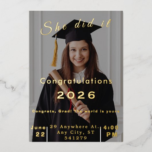 Elegant Photo Graduation Invitation 2026 Folie Uitnodiging (Voorkant)