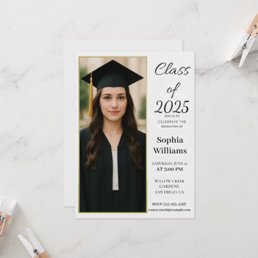 Elegant Photo Graduation Invitation –Class of 2025 Kaart (Voorkant / Achterkant in situ)