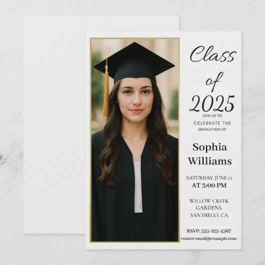 Elegant Photo Graduation Invitation –Class of 2025 Kaart (Voorkant / Achterkant)