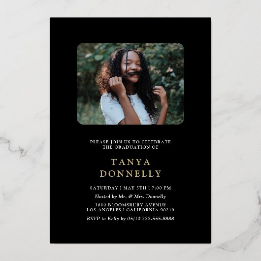Elegant Photo Graduation Party Gold Folie Uitnodiging (Achterkant)