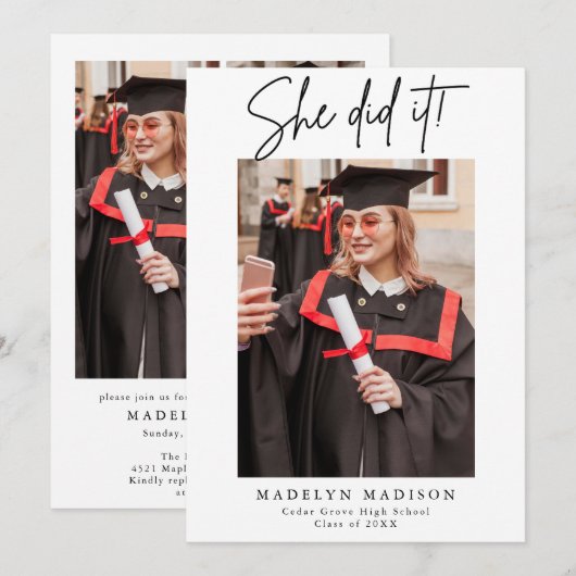 Elegant Photo Graduation Party Invitation Bedankkaart (Voorkant / Achterkant)