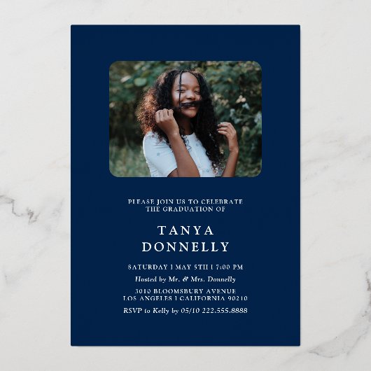 Elegant Photo Graduation Party Silver Folie Uitnodiging (Achterkant)