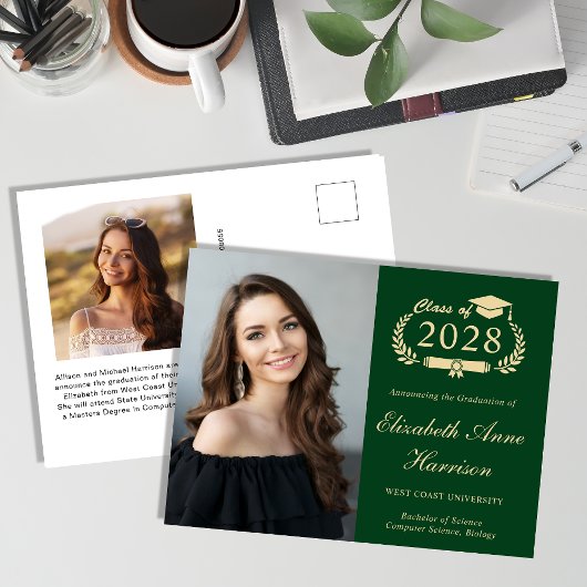 Elegant Photo Green Afstuderen Briefkaart
