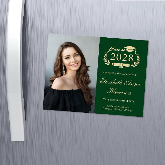 Elegant Photo Green Afstuderen Magnetic Kaart