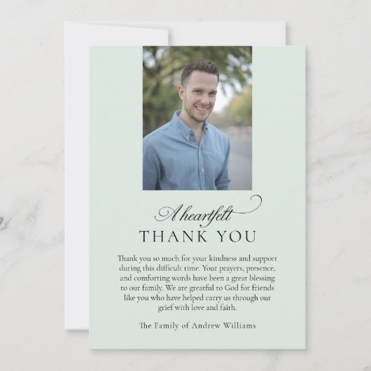 Elegant Photo Green Christian Funeral Thank You Bedankkaart (Voorkant)
