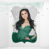 Elegant Photo Green Roos Silver Quinceanera Drieluik Uitnodiging (Binnenkant midden)