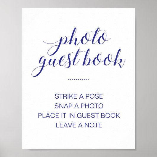 Elegant Photo Guest Book Navy Blue White Wedding Poster (Voorkant)