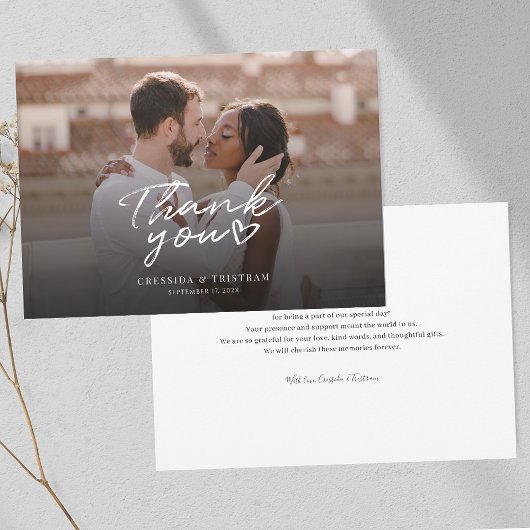 Elegant Photo Hand-Lettered Wedding Bedankkaart