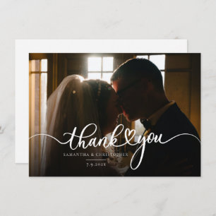 Elegant Photo Hand-Lettered Wedding Hartelijk dank Bedankkaart