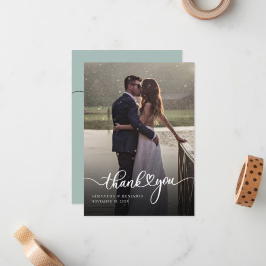 Elegant Photo Hand-Lettered Wedding Hartelijk dank Notitiekaartje (Voorkant / Achterkant in situ)