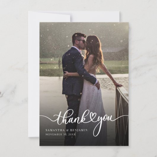 Elegant Photo Hand-Lettered Wedding Hartelijk dank Notitiekaartje (Voorkant)
