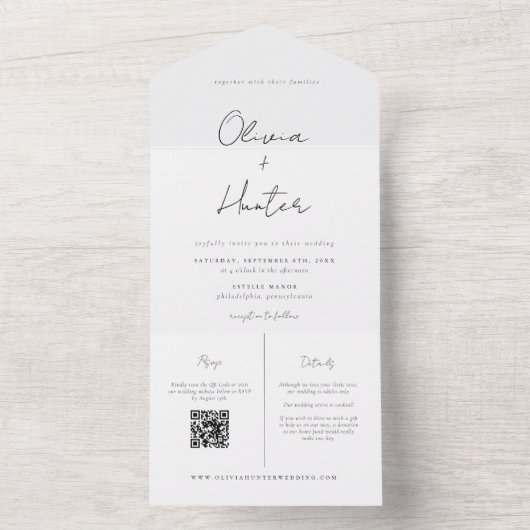Elegant Photo Handwritding Wedding All In One Uitnodiging (Binnen)