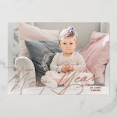 Elegant Photo Happy New Year Script Rose Gold Folie Feestdagenkaart (Voorkant)