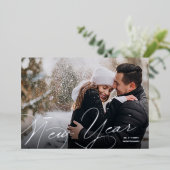 Elegant Photo Happy New Year Script Silver Folie Feestdagenkaart (Staand Voorkant)