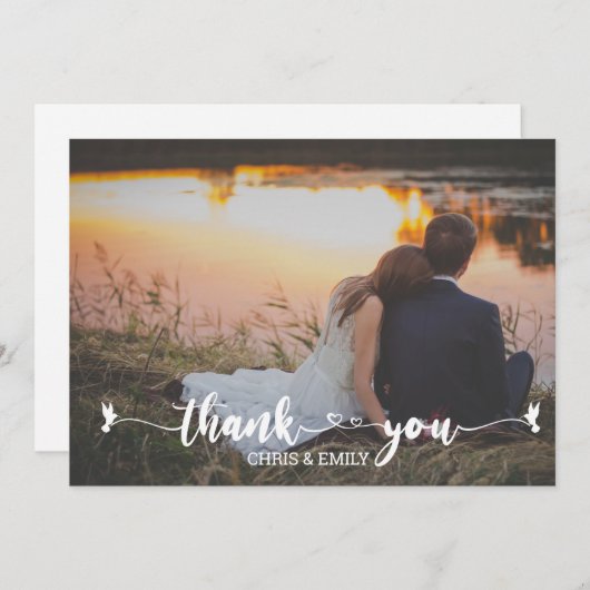 Elegant Photo Heart en Bird Calligraphy Hartelijk  (Voorkant / Achterkant)