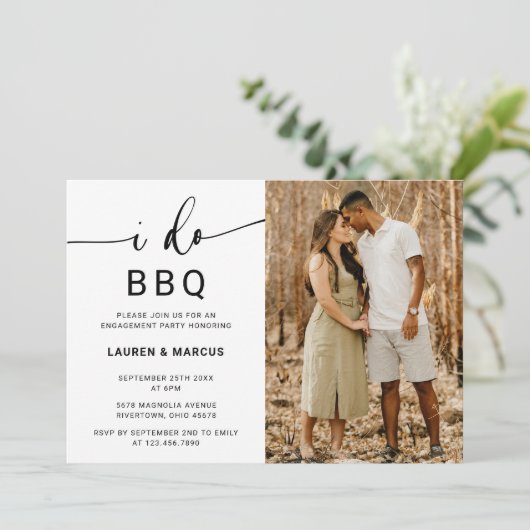 Elegant Photo I Do BBQ Script Engagement Party Kaart (Staand voorkant)