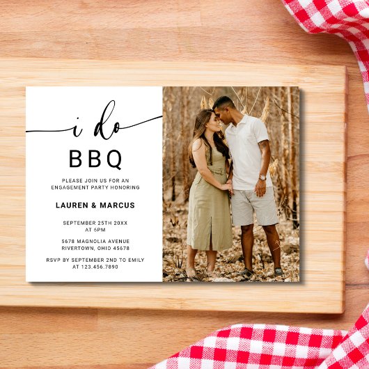 Elegant Photo I Do BBQ Script Engagement Party Kaart