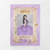 Elegant Photo Light Paars en Gold Quinceanera Drieluik Uitnodiging (Cover)