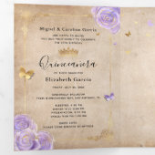 Elegant Photo Light Paars en Gold Quinceanera Drieluik Uitnodiging (Binnenzijde eerst)